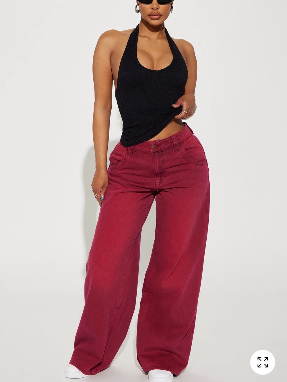 Fashion Nova High-Waisted Wide Leg Jeans in Burgundy